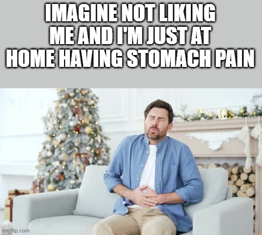 I'm Just At Home Having Stomach Pain | IMAGINE NOT LIKING ME AND I'M JUST AT HOME HAVING STOMACH PAIN | image tagged in imagine not liking me,home,stomach pain,pain,funny,memes | made w/ Imgflip meme maker