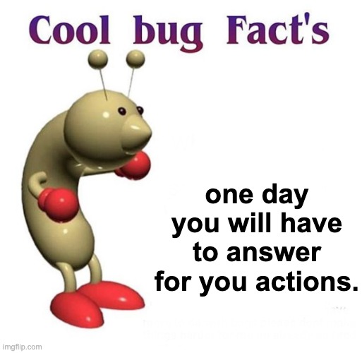 Cool Bug Facts | one day you will have to answer for you actions. | image tagged in cool bug facts | made w/ Imgflip meme maker