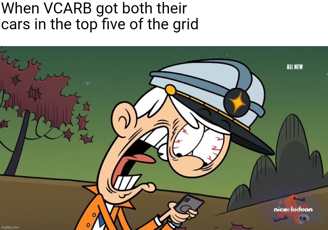 Gasping in shock or yelling | When VCARB got both their cars in the top five of the grid | image tagged in gasping in shock or yelling,formula 1,brazil,sao,racing,bulls | made w/ Imgflip meme maker