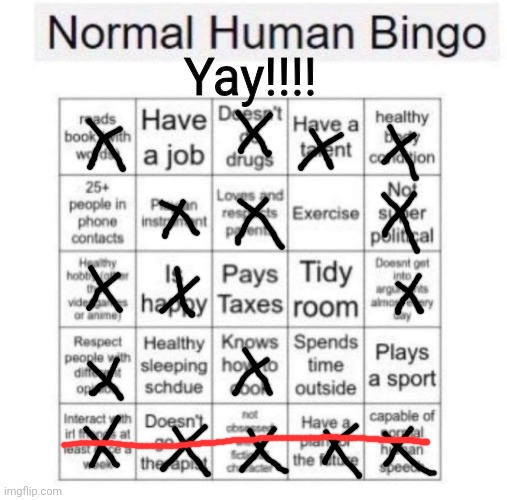 I got one! | Yay!!!! | image tagged in normal human bingo | made w/ Imgflip meme maker