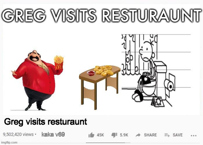 kaka v420 parody | GREG VISITS RESTURAUNT; Greg visits resturaunt; kaka v69 | image tagged in youtube video template,kaka v420,parody | made w/ Imgflip meme maker