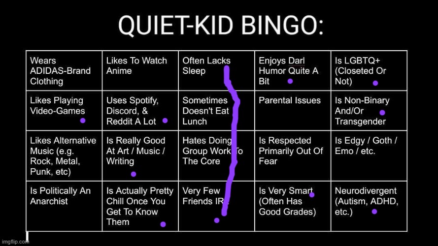 Quiet Kid Bingo | image tagged in quiet kid bingo | made w/ Imgflip meme maker