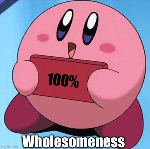 Kirby holding a sign | 100%; Wholesomeness | image tagged in kirby holding a sign | made w/ Imgflip meme maker