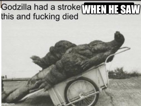 Godzilla | WHEN HE SAW | image tagged in godzilla | made w/ Imgflip meme maker