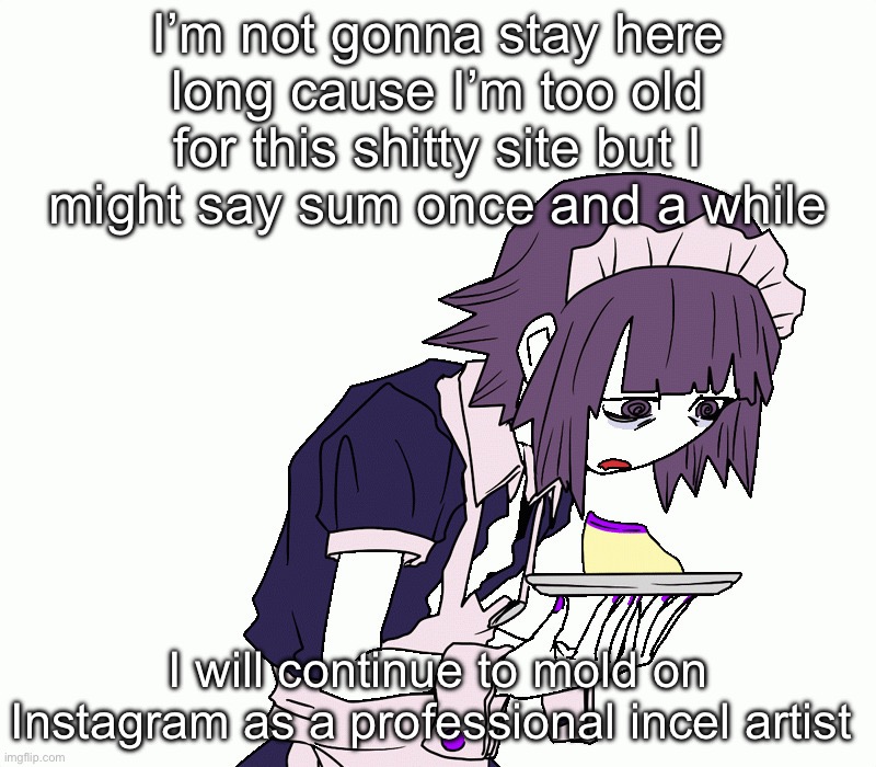 Yakui the maid | I’m not gonna stay here long cause I’m too old for this shitty site but I might say sum once and a while; I will continue to mold on Instagram as a professional incel artist | image tagged in yakui the maid | made w/ Imgflip meme maker