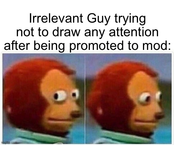 Monkey Puppet | Irrelevant Guy trying not to draw any attention after being promoted to mod: | image tagged in memes,monkey puppet | made w/ Imgflip meme maker