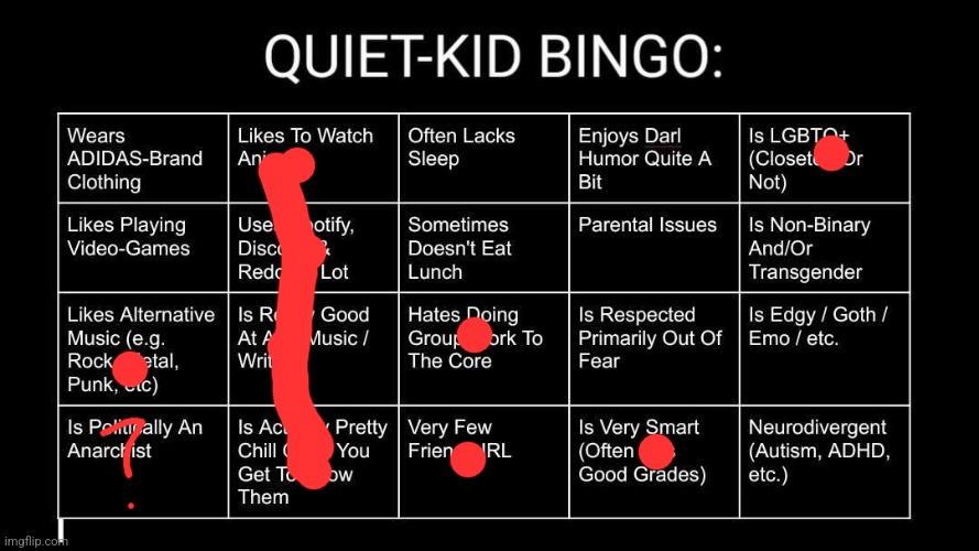 Quiet Kid Bingo | image tagged in quiet kid bingo | made w/ Imgflip meme maker