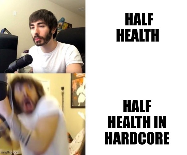 Penguinz0 | HALF HEALTH; HALF HEALTH IN HARDCORE | image tagged in penguinz0 | made w/ Imgflip meme maker