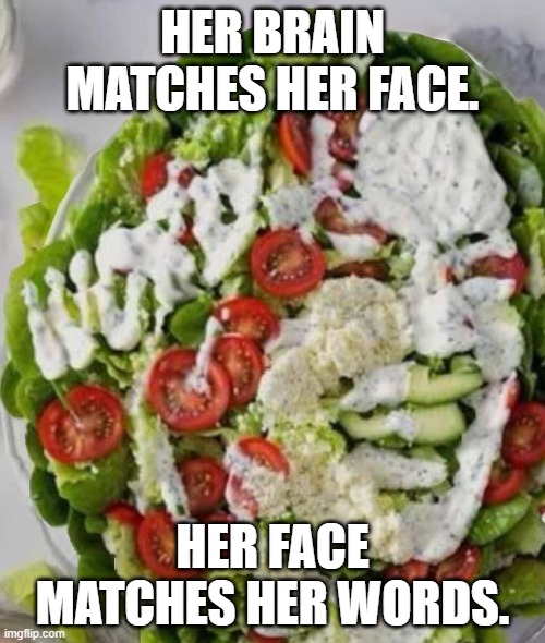 Brain salad surgery | HER BRAIN MATCHES HER FACE. HER FACE MATCHES HER WORDS. | image tagged in can anyone seriously think she is smart enough to be president | made w/ Imgflip meme maker