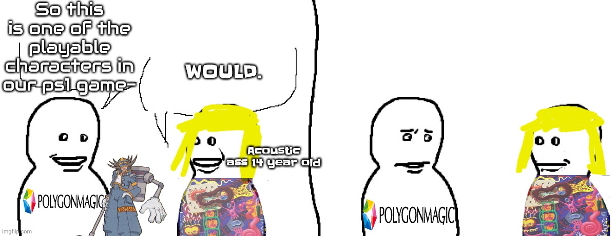 . | So this is one of the playable characters in our ps1 game-; WOULD. Acoustic ass 14 year old | made w/ Imgflip meme maker