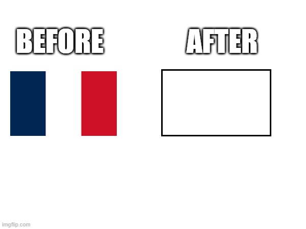 French people | AFTER; BEFORE | image tagged in french,white flag,surrender | made w/ Imgflip meme maker