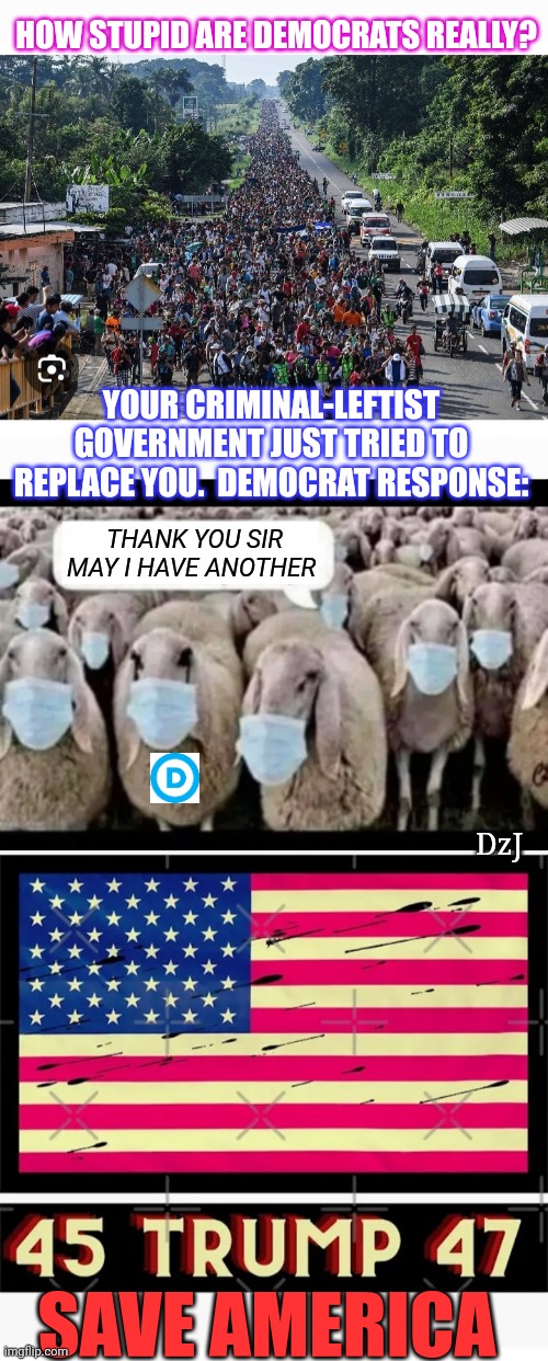 Dems Are Stupid.  Vote Republican | HOW STUPID ARE DEMOCRATS REALLY? YOUR CRIMINAL-LEFTIST GOVERNMENT JUST TRIED TO REPLACE YOU.  DEMOCRAT RESPONSE:; THANK YOU SIR MAY I HAVE ANOTHER; DzJ; SAVE AMERICA | image tagged in libtard,moron,democrat,losers,you're fired | made w/ Imgflip meme maker