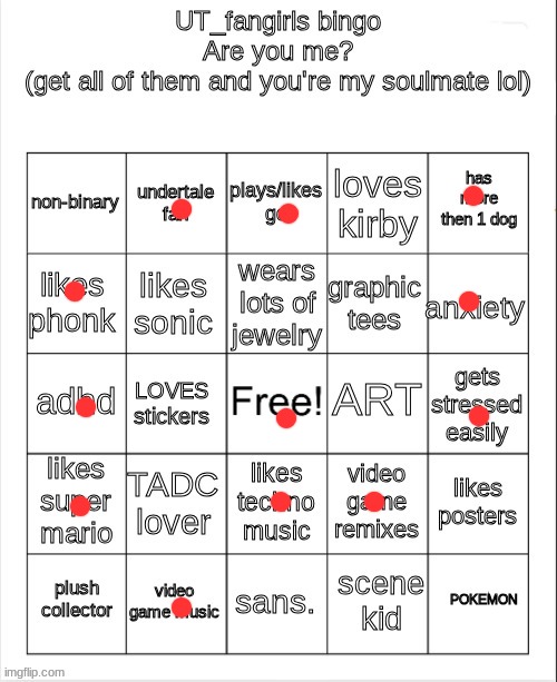 UT_fangirls bingo | image tagged in ut_fangirls bingo | made w/ Imgflip meme maker