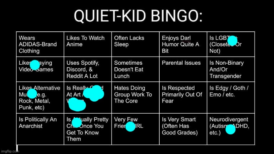 The fact that this bingo isn't a perfect square angers me… | image tagged in quiet kid bingo,fresh memes,bingo | made w/ Imgflip meme maker