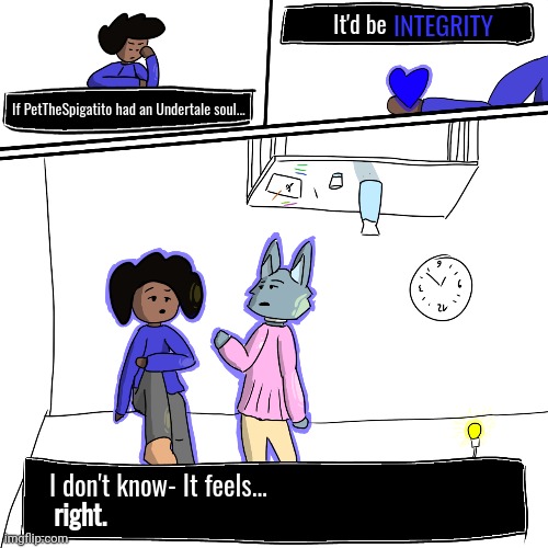 Completely invented Lisa's pallet (PetTheSpigatito's OC) | INTEGRITY; It'd be; If PetTheSpigatito had an Undertale soul... I don't know- It feels... right. | made w/ Imgflip meme maker