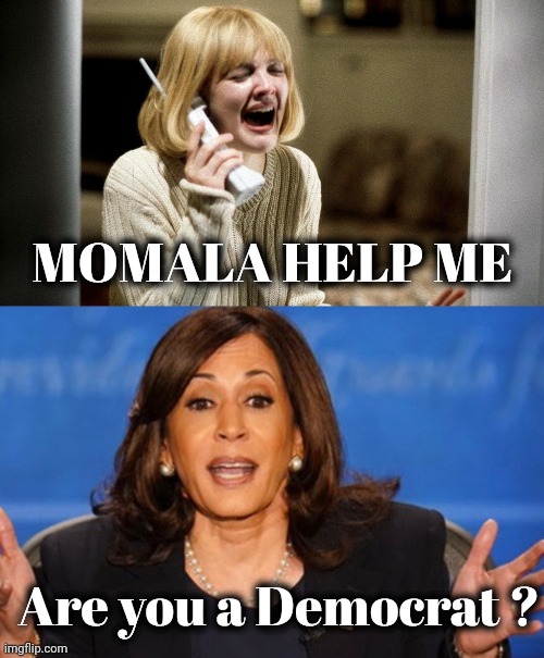 MOMALA HELP ME Are you a Democrat ? | image tagged in scream movie telephone,kamala harris | made w/ Imgflip meme maker