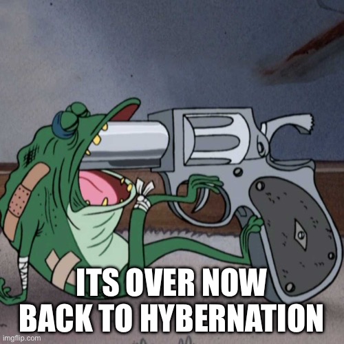 frog end it | ITS OVER NOW BACK TO HYBERNATION | image tagged in frog end it | made w/ Imgflip meme maker