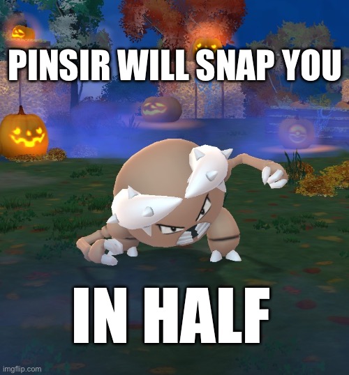 Pinsir snap | PINSIR WILL SNAP YOU; IN HALF | image tagged in pokemon,pokemon go | made w/ Imgflip meme maker