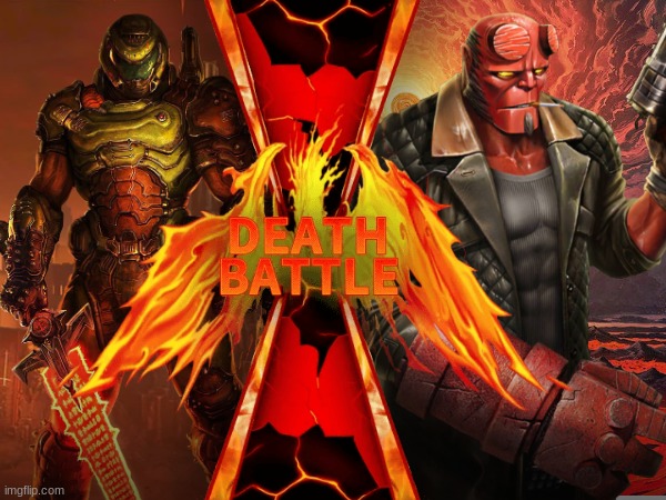 Doom Slayer VS Hellboy (DOOM VS Dark Horse) | image tagged in death battle,doom eternal,doom guy,hellboy | made w/ Imgflip meme maker