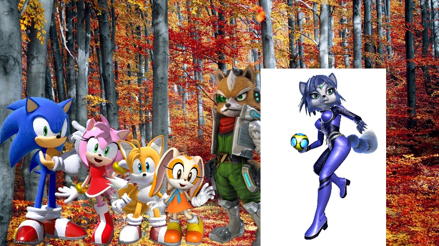 Sonic and Friends having a adventure in the fall forest | image tagged in fall forest background,crossover,star fox,sonic the hedgehog | made w/ Imgflip meme maker