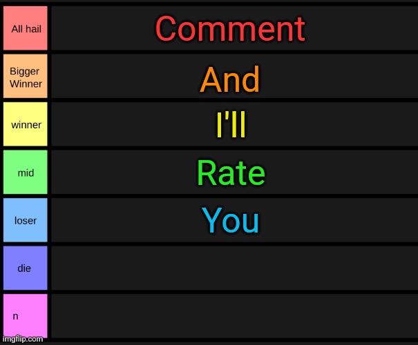 Its Emosnake on this account rn btw | Comment; And; I'll; Rate; You | image tagged in yoshi's tier list | made w/ Imgflip meme maker