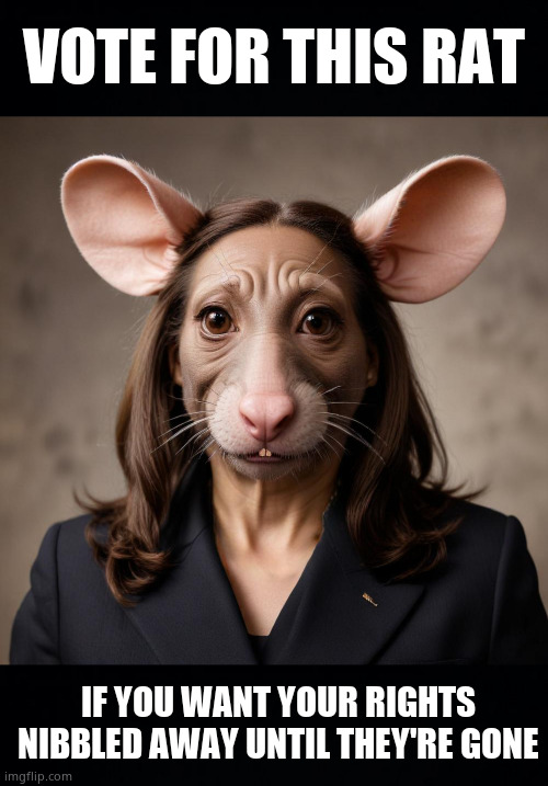 Ratty Harris | VOTE FOR THIS RAT; IF YOU WANT YOUR RIGHTS
NIBBLED AWAY UNTIL THEY'RE GONE | image tagged in memes,kamala harris,rats,demoman,corruption,politics | made w/ Imgflip meme maker