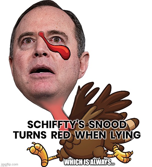 SCHIFTY ADAM SCHIFF | SCHIFFTY'S SNOOD TURNS RED WHEN LYING; WHICH IS ALWAYS | image tagged in adam schiff,snood,turkey,liar,dishonest,scumbag | made w/ Imgflip meme maker