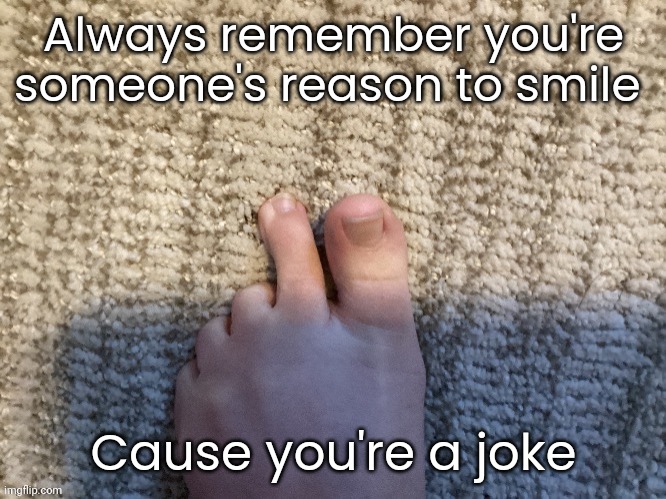 IcyXD FEET!!! v3 | Always remember you're someone's reason to smile; Cause you're a joke | image tagged in icyxd feet v3 | made w/ Imgflip meme maker