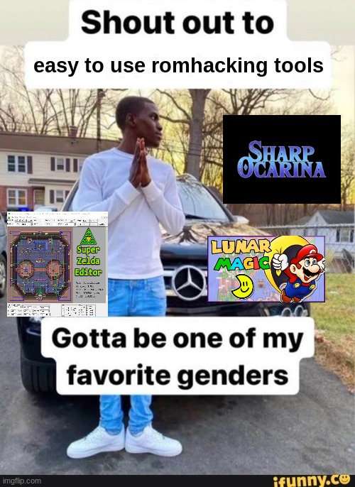 gotta be one of my favorite genders | easy to use romhacking tools | image tagged in gotta be one of my favorite genders | made w/ Imgflip meme maker