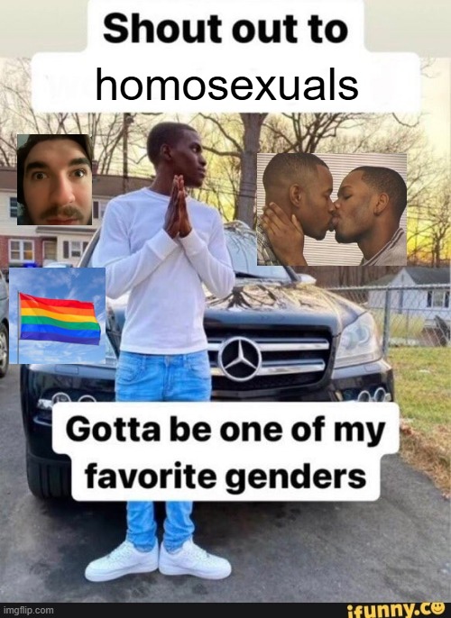 gotta be one of my favorite genders | homosexuals | image tagged in gotta be one of my favorite genders | made w/ Imgflip meme maker