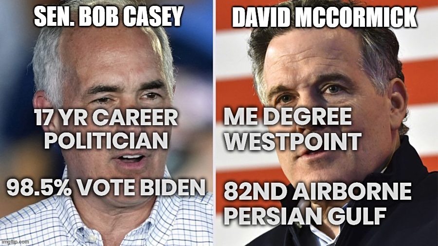 TOSS OUT THE CASEy... BIDEN CLONE | SEN. BOB CASEY
17 YR CAREER POLITICIAN
98.5% VOTE WITH BIDEN
BIDEN CLONE; DAVID MCCORMICK MECH ENG. DEGREE WESTPOINT
82ND AIRBORNE DURING PERSIAN GULF | image tagged in casey,biden,clone,career,politician,corrupt | made w/ Imgflip meme maker