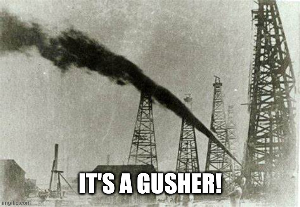 Gusher | IT'S A GUSHER! | image tagged in gusher | made w/ Imgflip meme maker