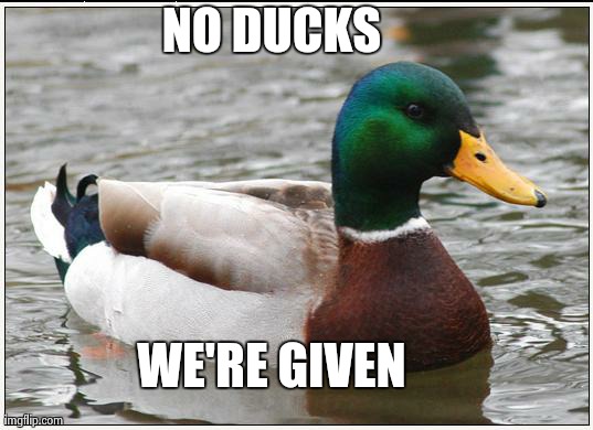 Actual Advice Mallard | NO DUCKS  WE'RE GIVEN | image tagged in memes,actual advice mallard | made w/ Imgflip meme maker
