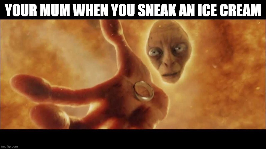  Lord of the Rings: Gollum falls into magma | YOUR MUM WHEN YOU SNEAK AN ICE CREAM | image tagged in lord of the rings gollum falls into magma | made w/ Imgflip meme maker