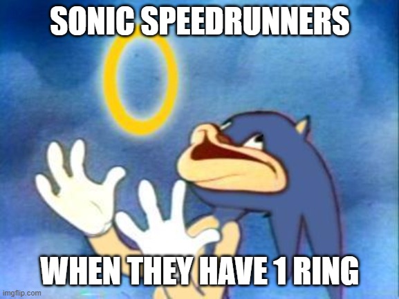 Sanic | SONIC SPEEDRUNNERS; WHEN THEY HAVE 1 RING | image tagged in sanic | made w/ Imgflip meme maker