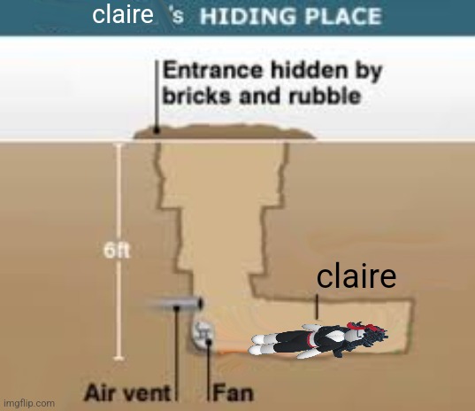 Saddam Hussein's hiding place blank | claire; claire | image tagged in saddam hussein's hiding place blank | made w/ Imgflip meme maker