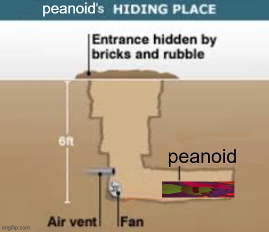 Peanoid's Hiding Place | peanoid; peanoid | image tagged in saddam hussein's hiding place blank | made w/ Imgflip meme maker