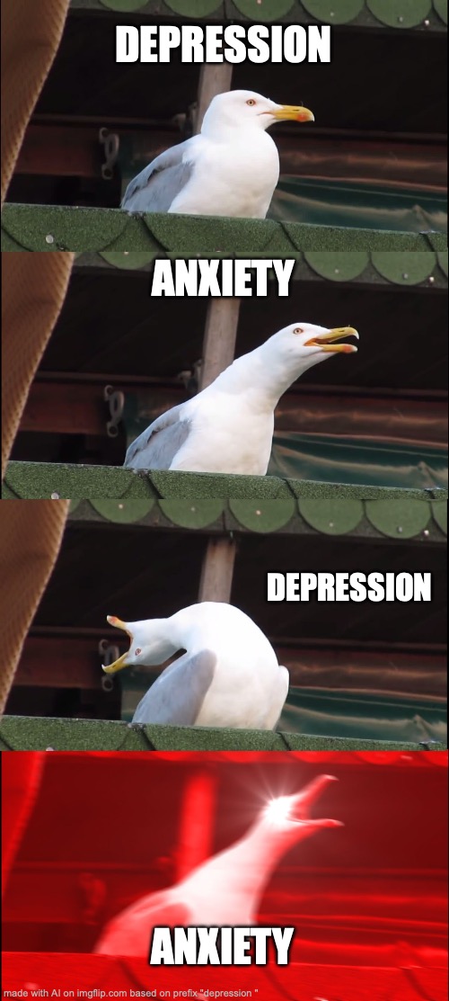 Inhaling Seagull Meme | DEPRESSION; ANXIETY; DEPRESSION; ANXIETY | image tagged in memes,inhaling seagull | made w/ Imgflip meme maker