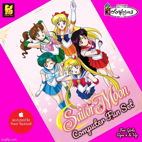 Colorforms Sailor Moon *CFS Box Art (Fan Made) | Computer Fun Set; For Girls Ages 4 & Up | image tagged in blank hot pink background,sailor moon,anime,cartoon network,computer games,90s | made w/ Imgflip meme maker