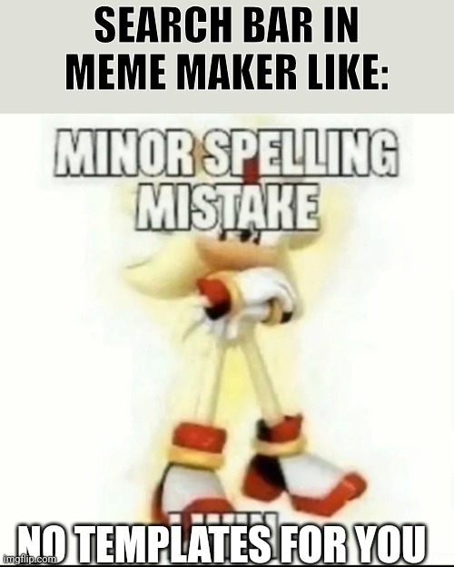 Minor Spelling Mistake | SEARCH BAR IN MEME MAKER LIKE:; NO TEMPLATES FOR YOU | image tagged in minor spelling mistake | made w/ Imgflip meme maker