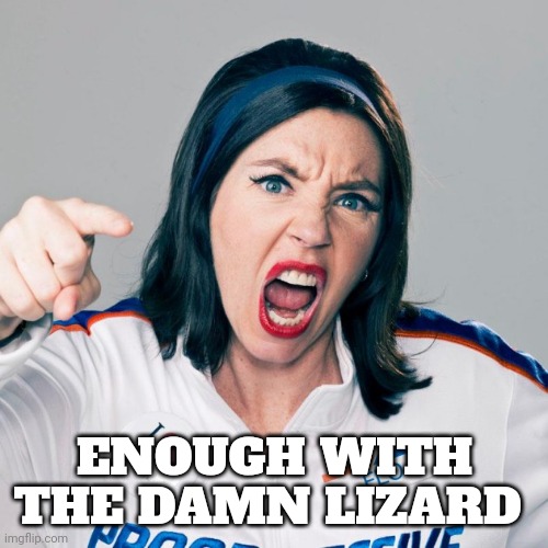 Flo Progressive | ENOUGH WITH THE DAMN LIZARD | image tagged in flo progressive | made w/ Imgflip meme maker