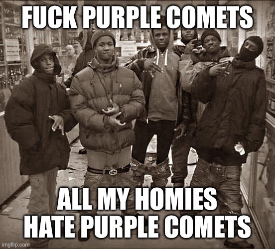 All My Homies Hate | FUCK PURPLE COMETS; ALL MY HOMIES HATE PURPLE COMETS | image tagged in all my homies hate | made w/ Imgflip meme maker