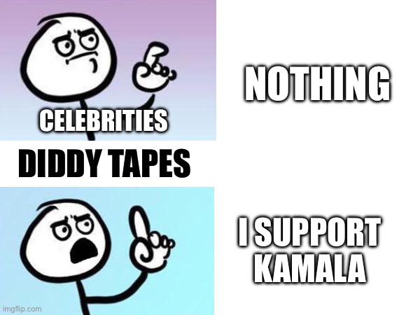 Coincidence? | NOTHING; CELEBRITIES; DIDDY TAPES; I SUPPORT KAMALA | made w/ Imgflip meme maker