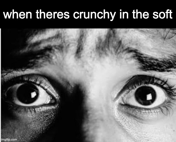 f e a r | when theres crunchy in the soft | image tagged in unnerved stare | made w/ Imgflip meme maker