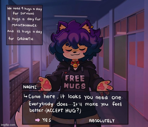 (Art credit: Fuuki_Art) | image tagged in furry,wholesome,hugs,free hugs | made w/ Imgflip meme maker