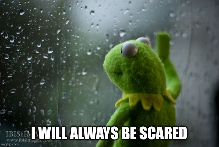 kermit window | I WILL ALWAYS BE SCARED | image tagged in kermit window | made w/ Imgflip meme maker