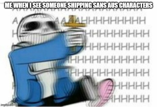 I finally found this temp! | ME WHEN I SEE SOMEONE SHIPPING SANS AUS CHARACTERS | image tagged in sans with cross,undertale,memes | made w/ Imgflip meme maker