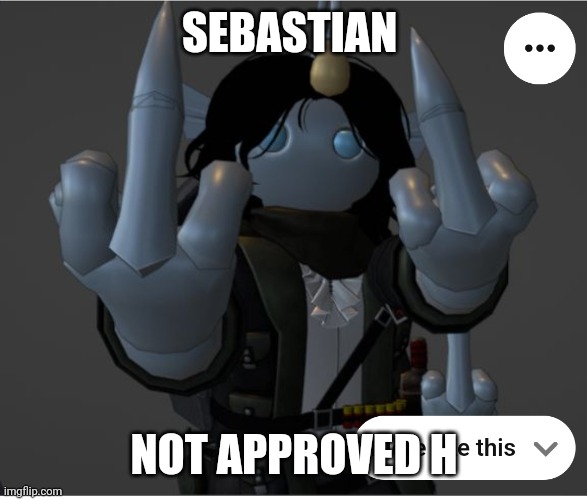 Middle finger Sebastian | SEBASTIAN NOT APPROVED H | image tagged in middle finger sebastian | made w/ Imgflip meme maker