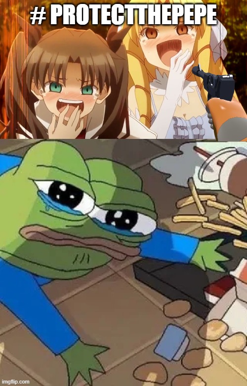 #ProtectThePepe | # PROTECTTHEPEPE | image tagged in anime girls laughing at pepe,pepe,memes,tf2 engineer,tf2,lugermorph | made w/ Imgflip meme maker