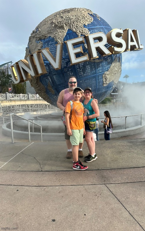 My family and I standing in front of the universal globe! | image tagged in universal | made w/ Imgflip meme maker